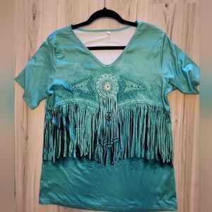 Green and Black Embellished Short Sleeve Tee